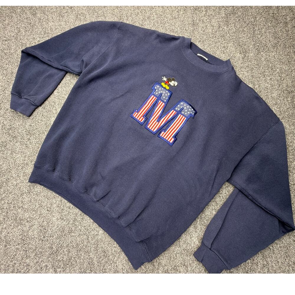 Vintage Mickey Mouse USA Flag Crewneck Sweatshirt Navy XL